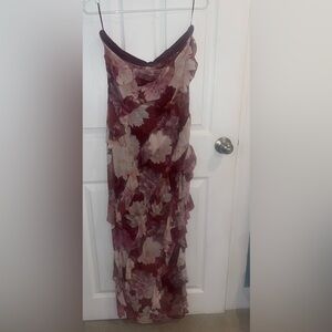Burgundy Floral Chiffon  Dress